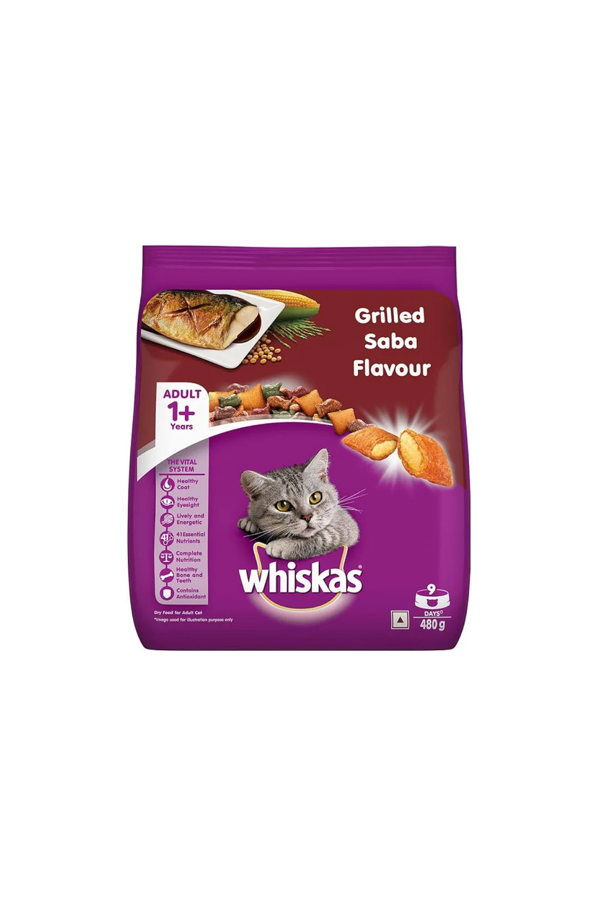 whiskas cat food grilled saba adult 1+ 480g