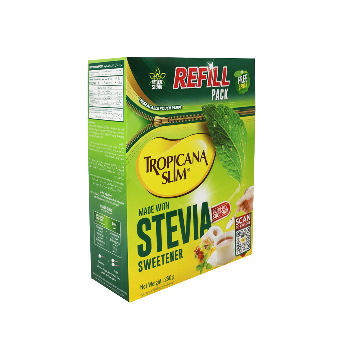 tropicana slim stevia sweetener refill pack 250g