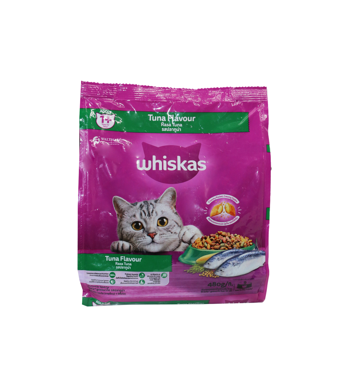 whiskas cat food adult tuna perisa 1 + 480g