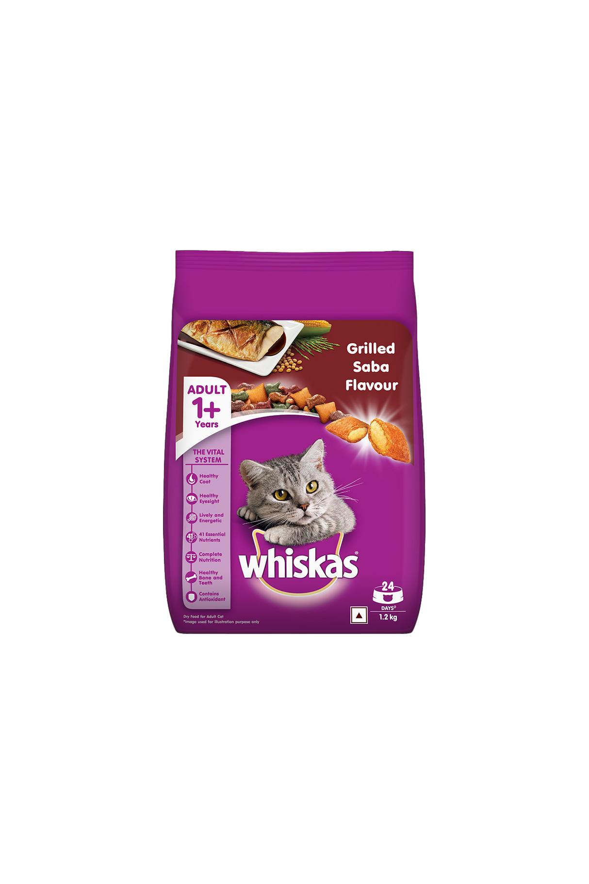 whiskas cat food grilled saba adult 1+ 1.2kg