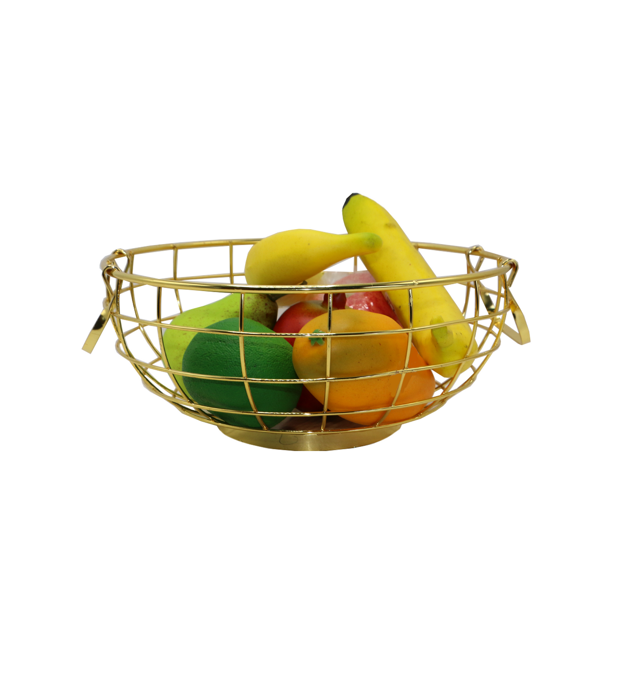 ss golden fruit basket with wooden base 11''x6'' china d635