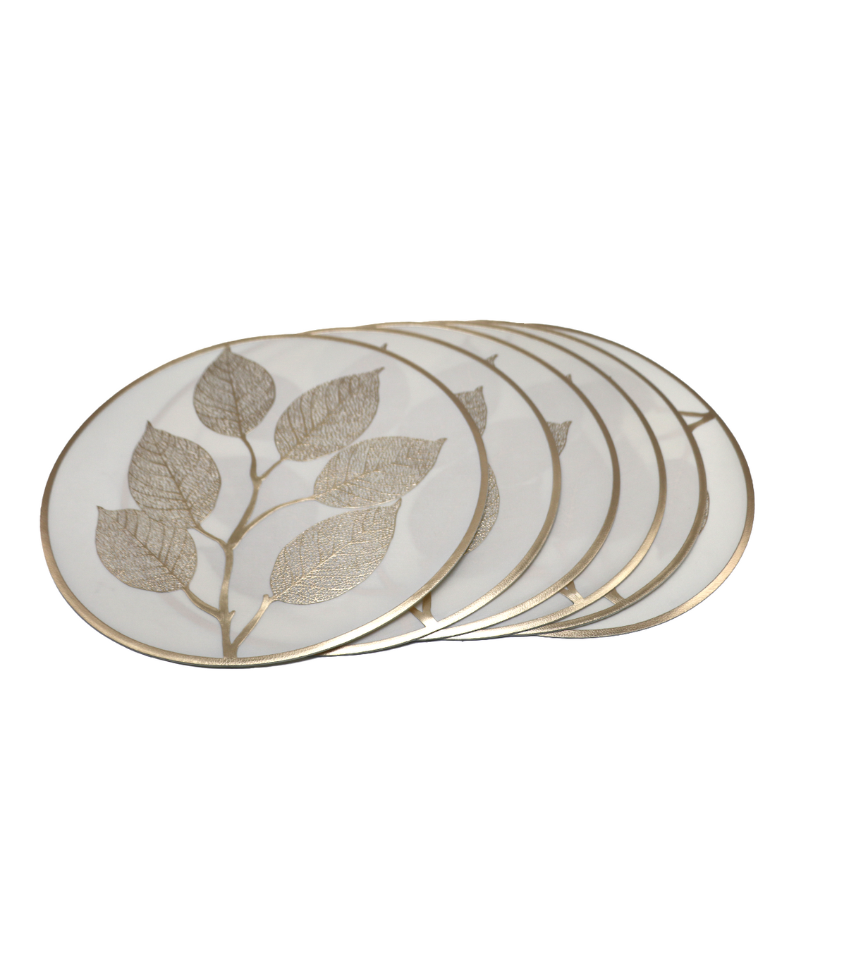 pvc table mat 1pc 38x38cm white & golden leaf china d058