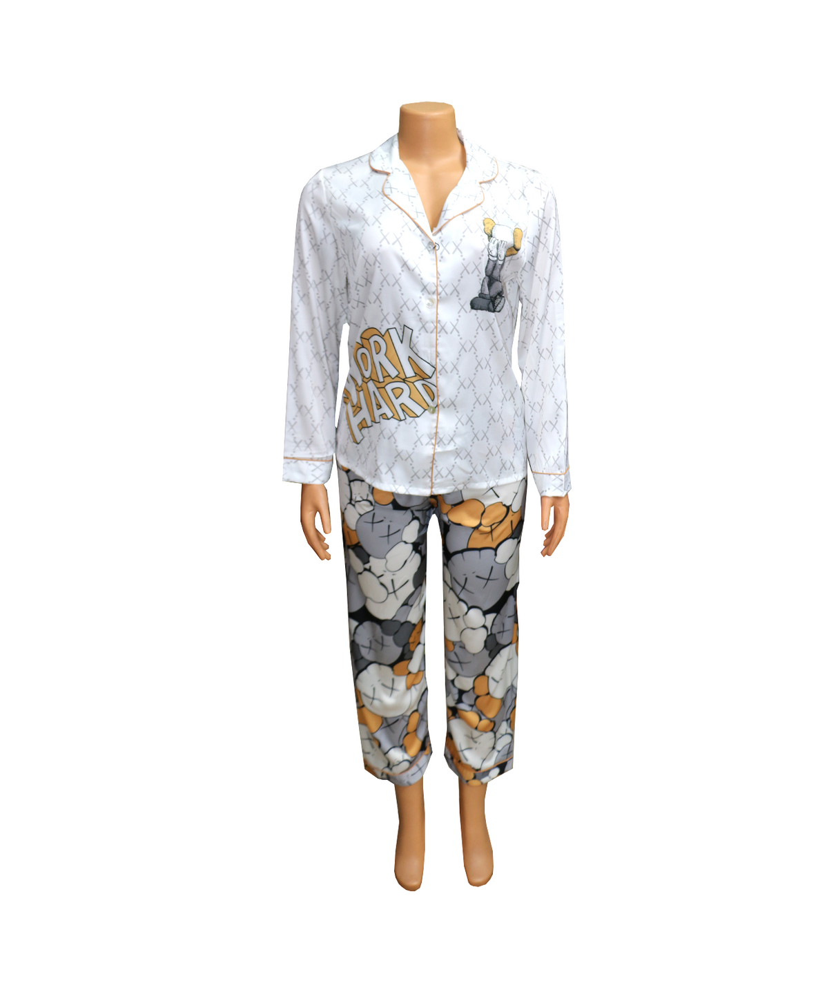 night suit silk off white printed  5329