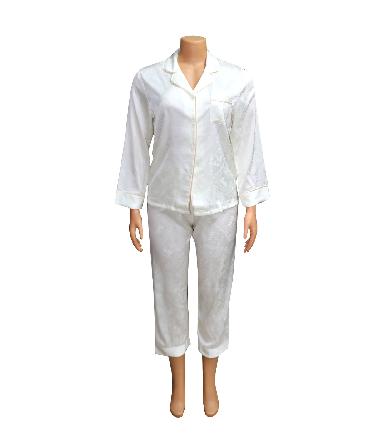 night suit silk off white self print 114685