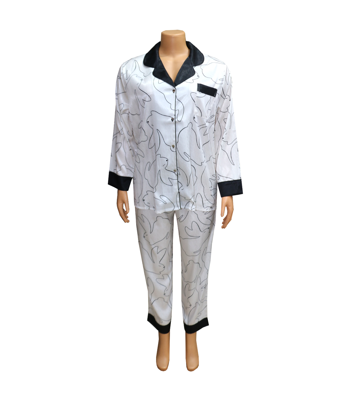 night suit silk off white &black print