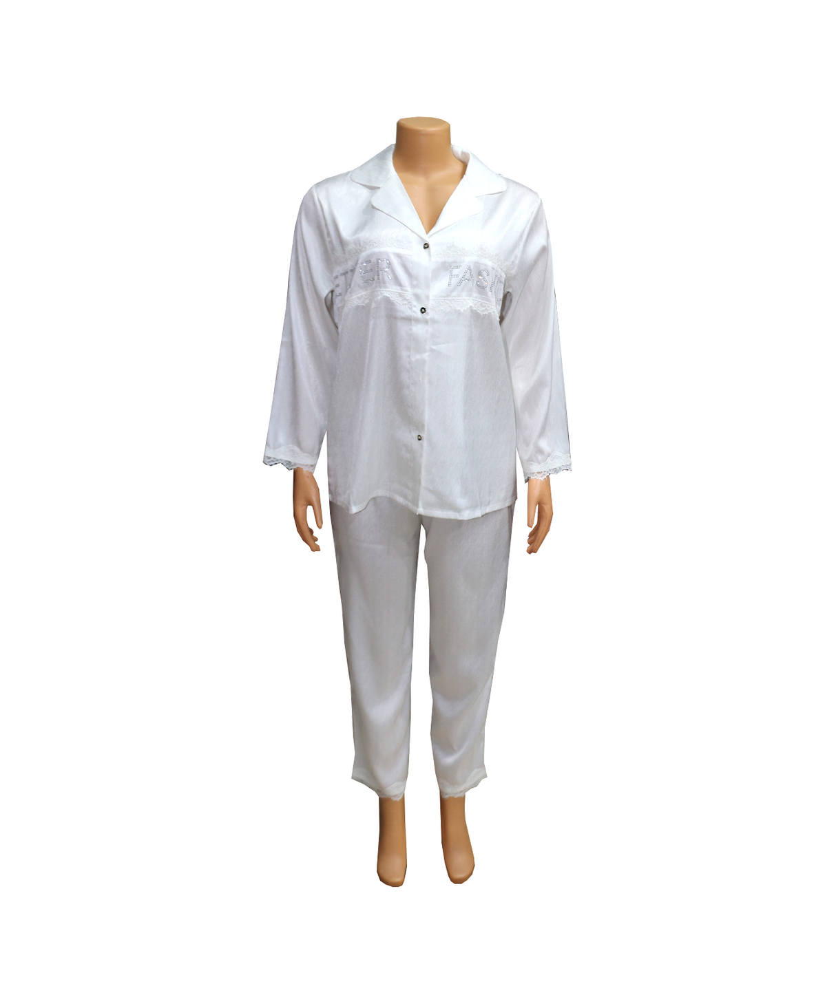 night suit silk white self print