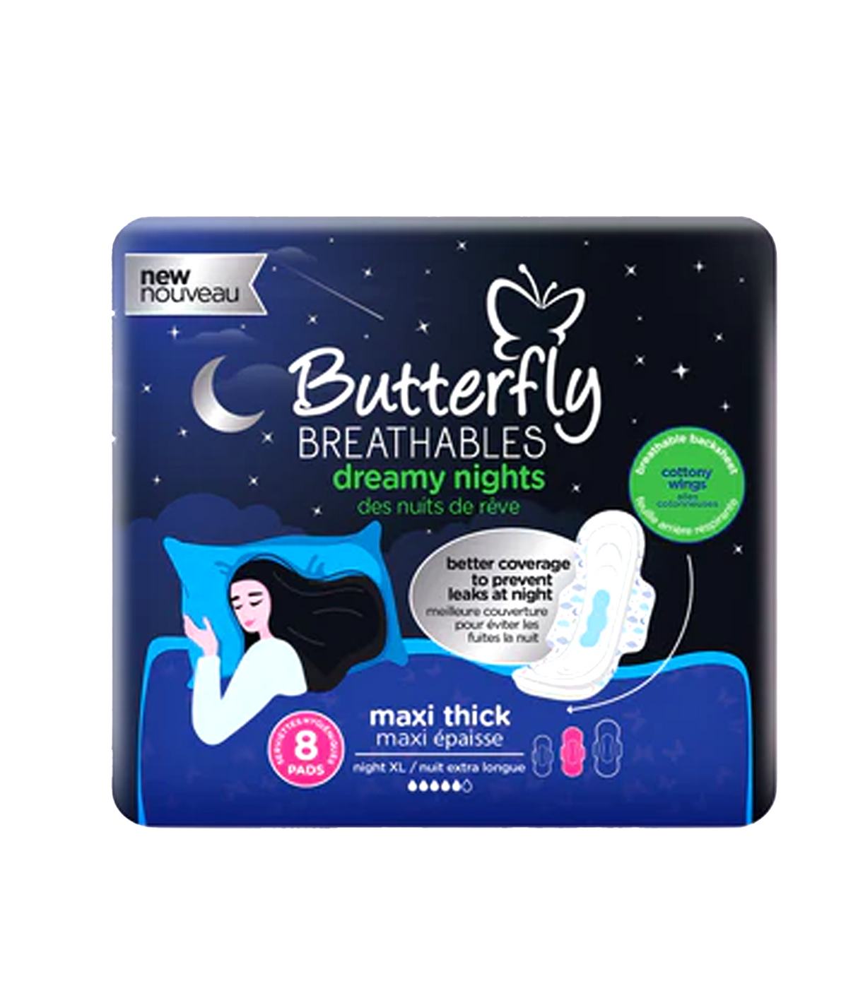 butterfly breathables dreamy nights extra long 8pc