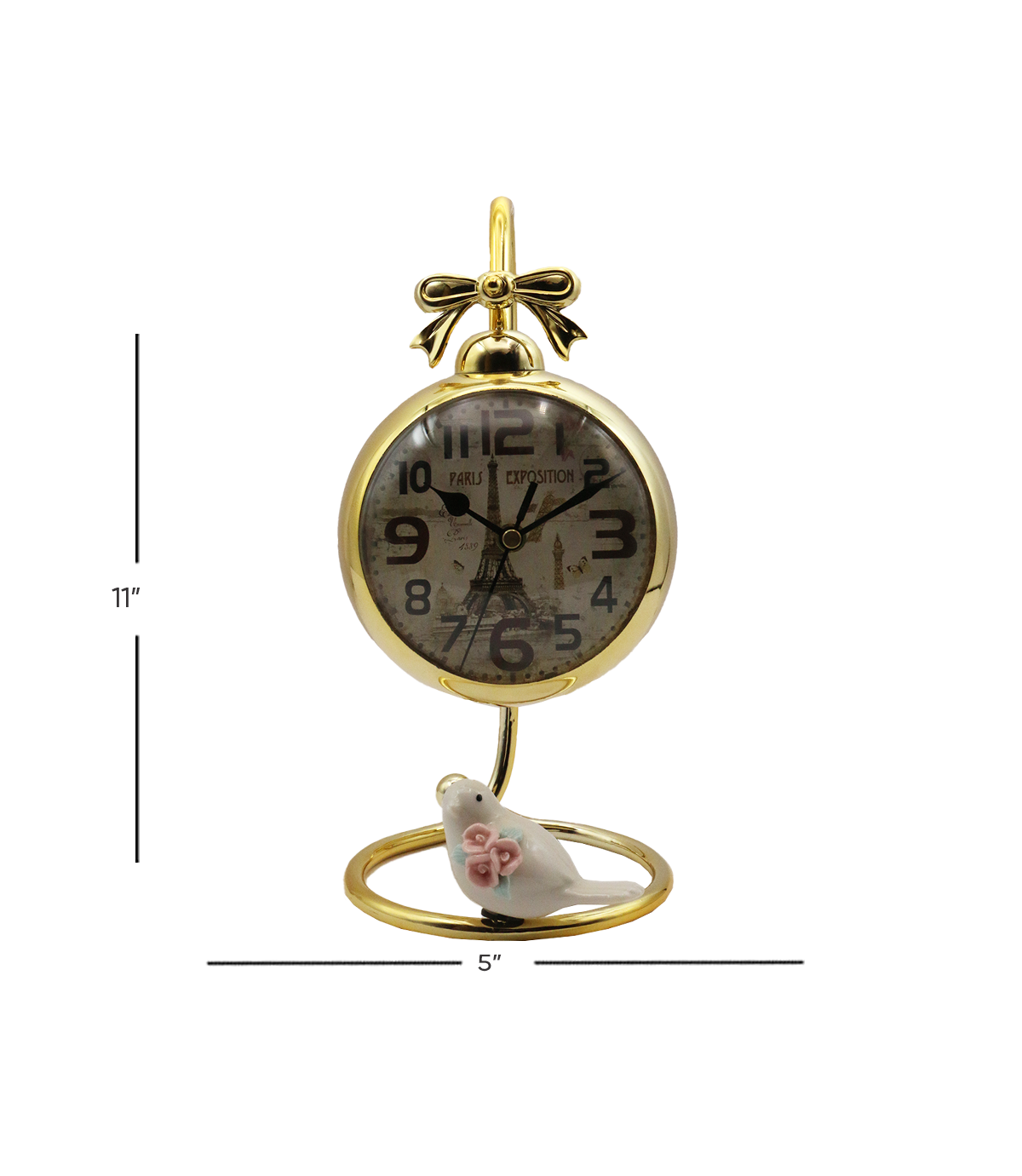 fancy table clock & sparrow 11"x5" d1907