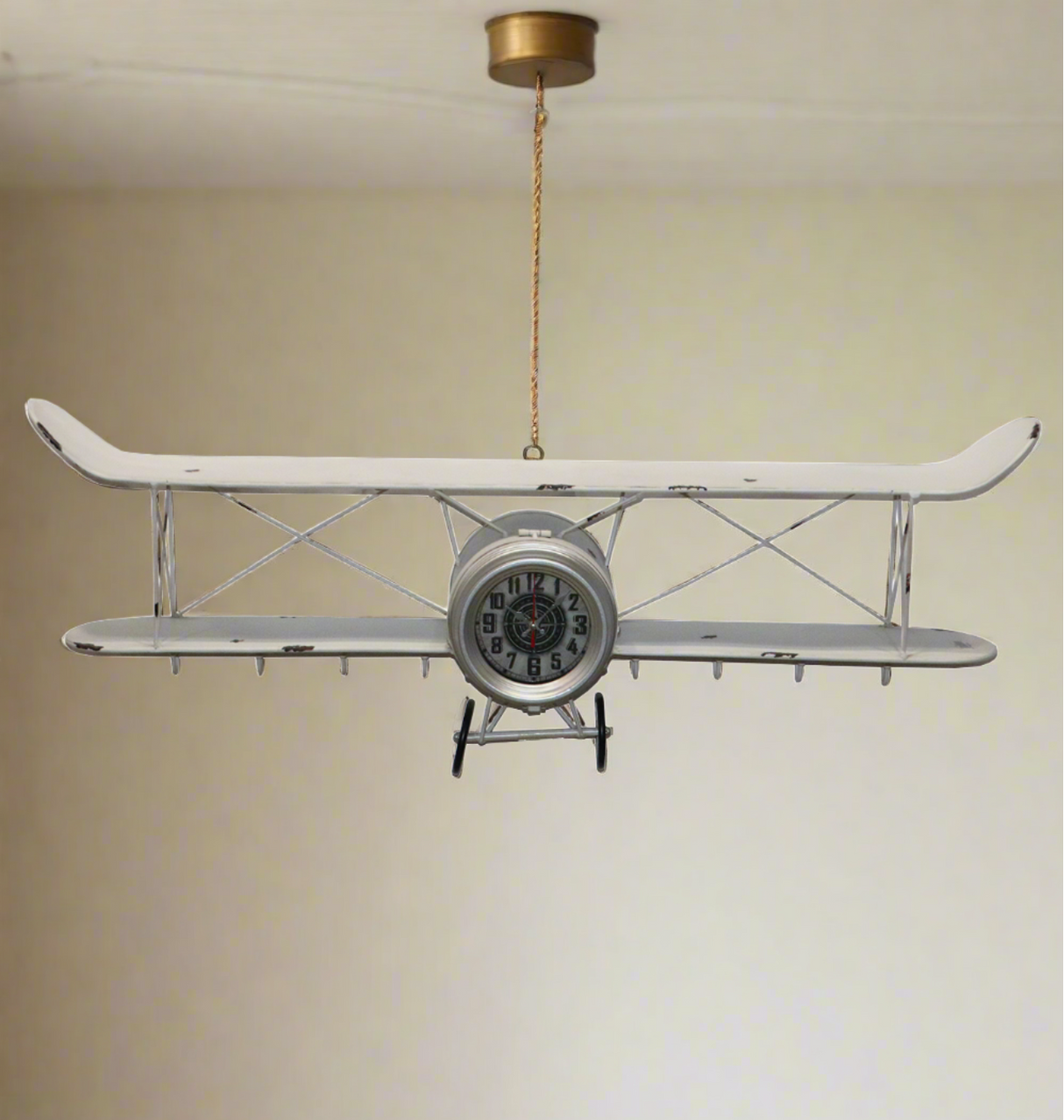 antique metal plane with shelf clock 11''x37'' china d974