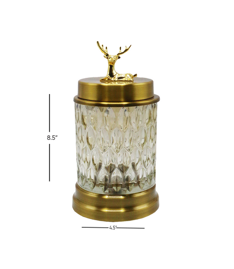 deer candy jar metallic lid & base 8.5"x4.5" china 13451b