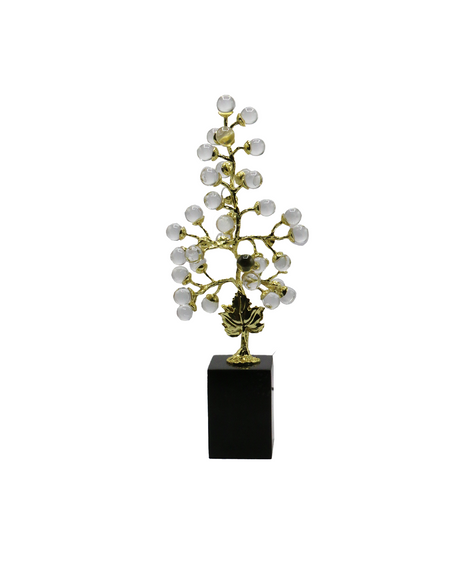 crystal grapes tree & black marble cubic base 15.5"x6" china