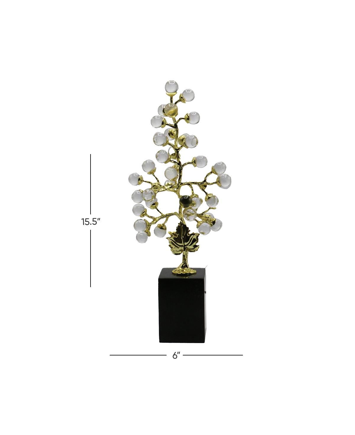 crystal grapes tree & black marble cubic base 15.5"x6" china