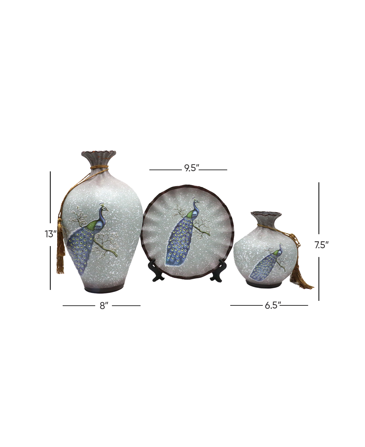 ceramic vase & plate set 3pc china d166