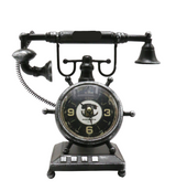 antiqe look metal telephone & clock 9.5"x11" f02b