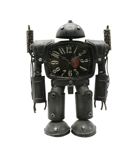 antiqe look metal clock & robot 12.5"x10" china 061a