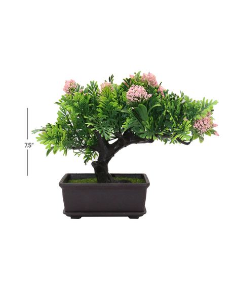 pink tree & plastic pot 2"hx 7.5"w china d046