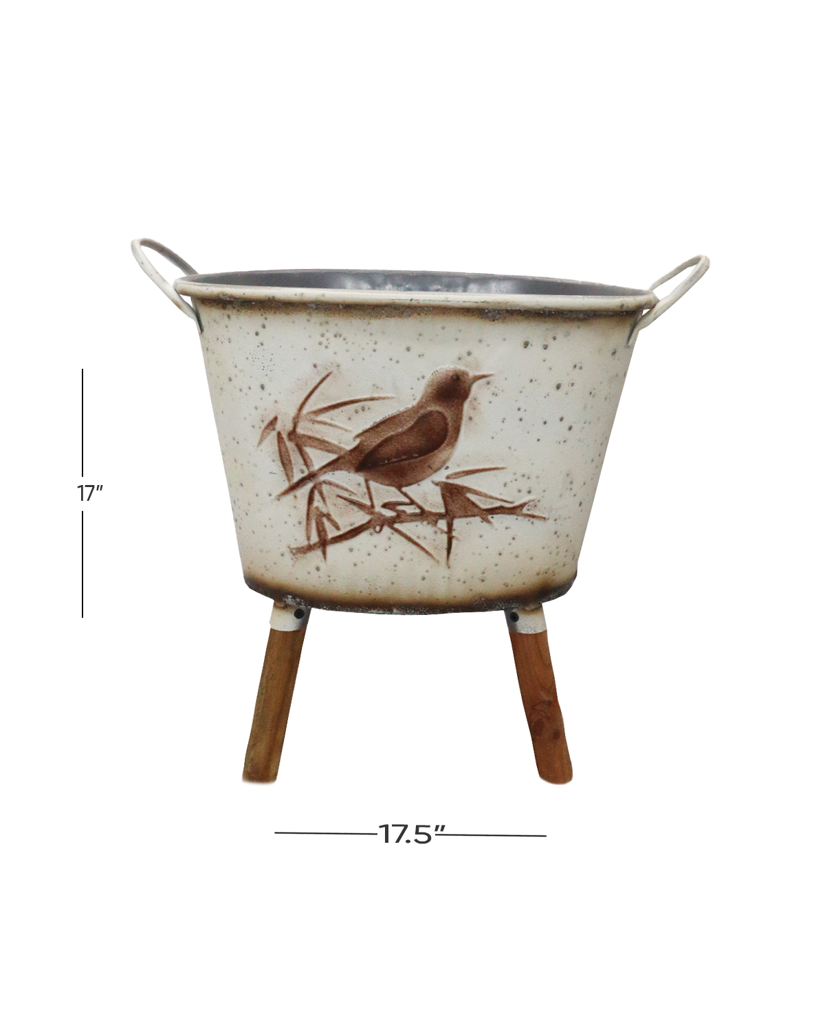 metal planter embossed sparrow 17''x17.5'' china d179