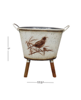 metal planter embossed sparrow 17''x17.5'' china d179