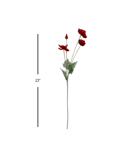 red poppy flower branch 23" china d302