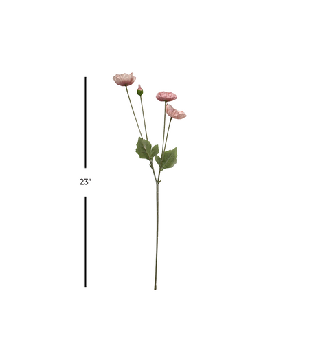 pink poppy flower branch 23" china d303