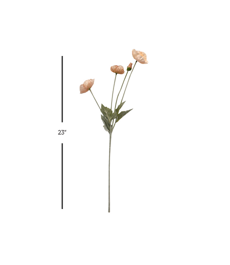 peach poppy flower branch 23" china d305