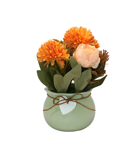 peach & orange flower with ceramic pot china