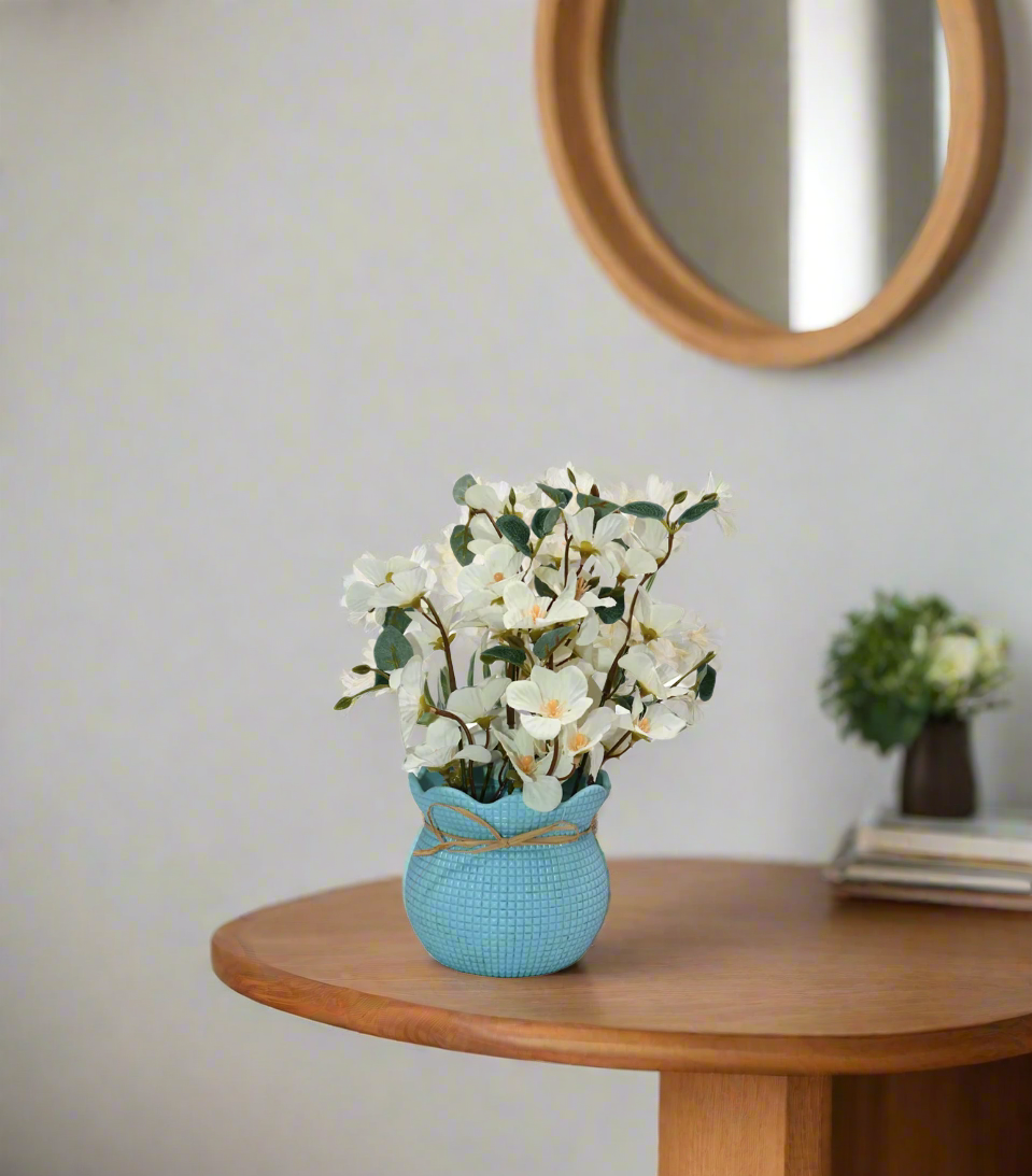 white flower with plastic pot china 078-1