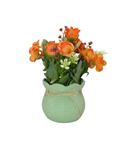 orange flower with plastic pot china