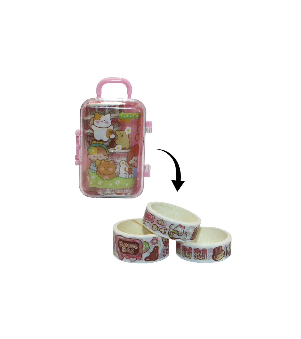 washi tape with sticker in mini traveling bag