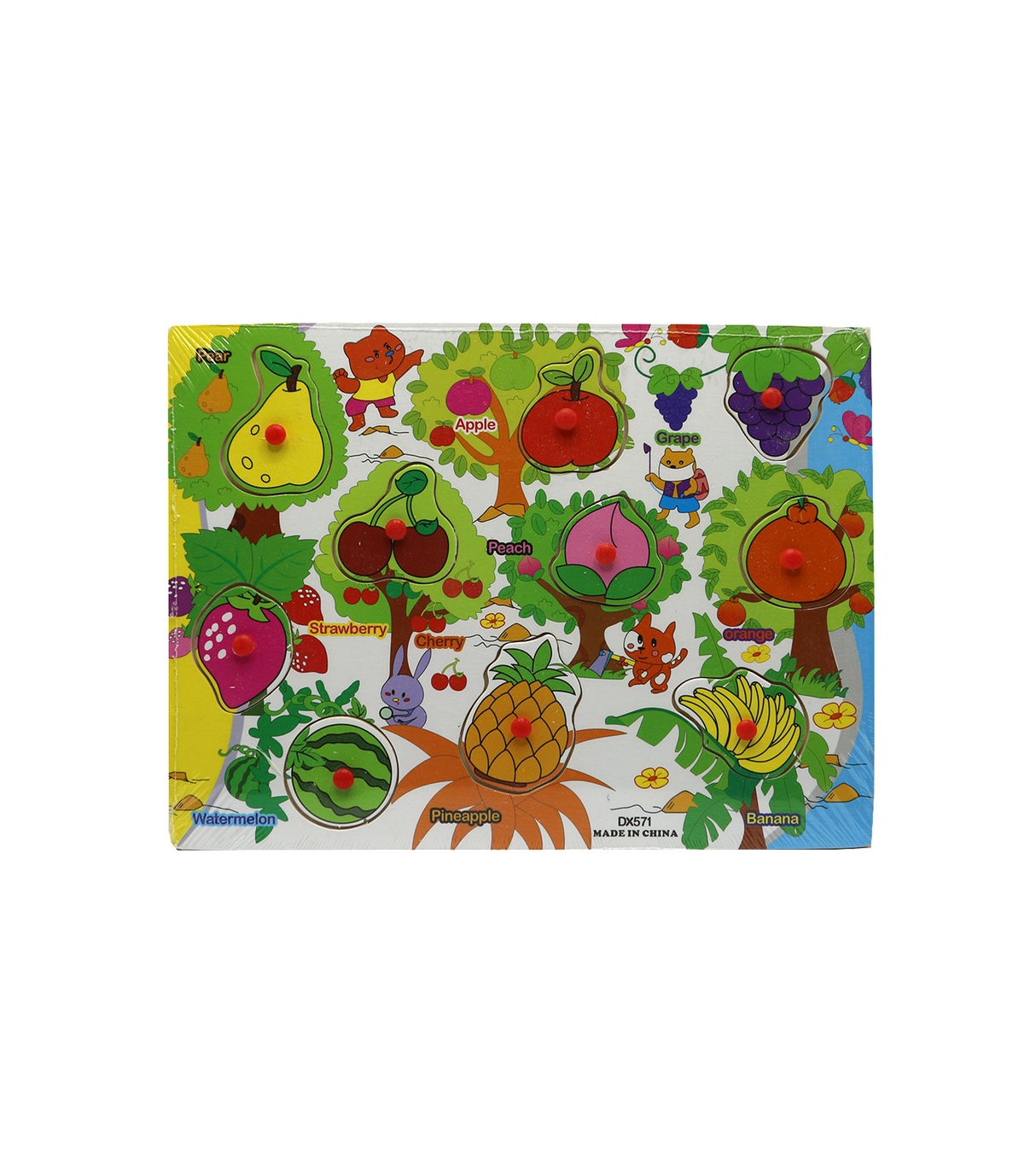 wooden puzzle peg board fruits dx571