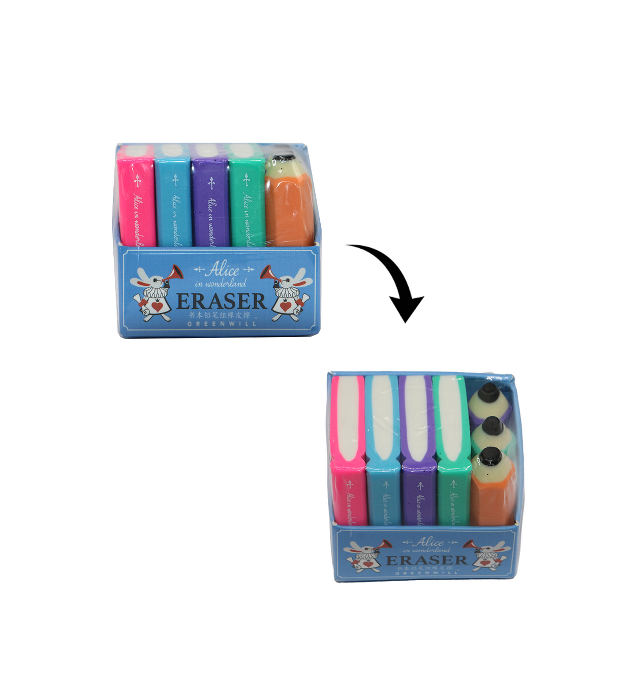 eraser gift pack with 4 books eraser and 3 pencil shape eraser china 04876