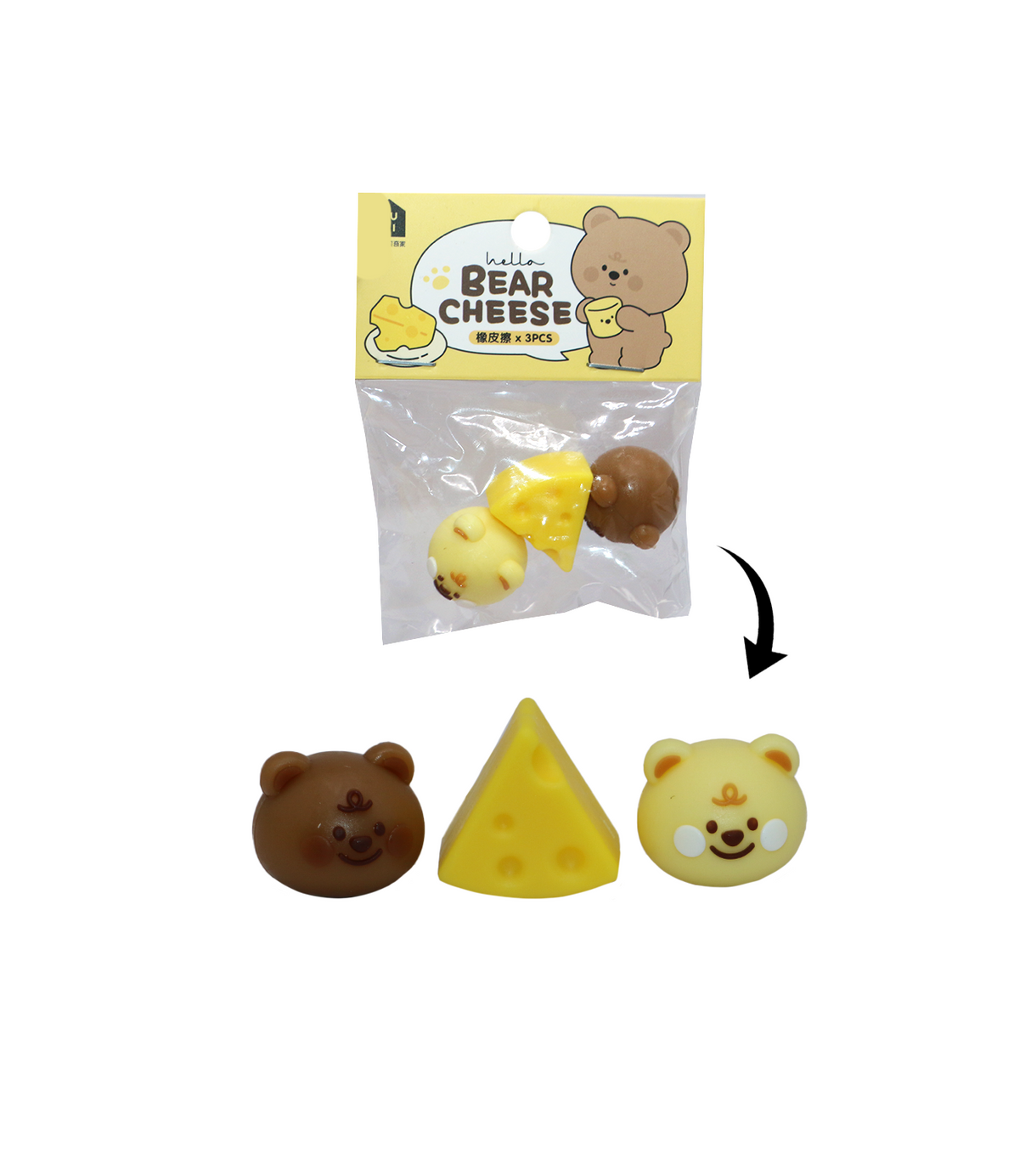 eraser 3pc bear cheese china kk-7531