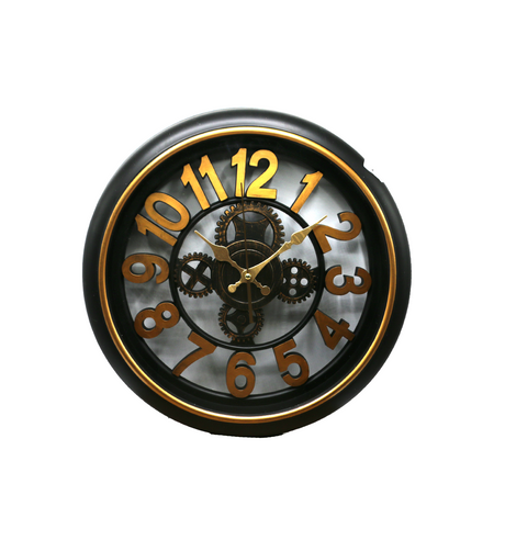 wall clock black & golden 15" china d082