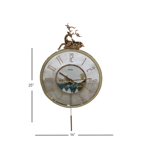 wall clock deer & pendulum 25"x14" china 762586