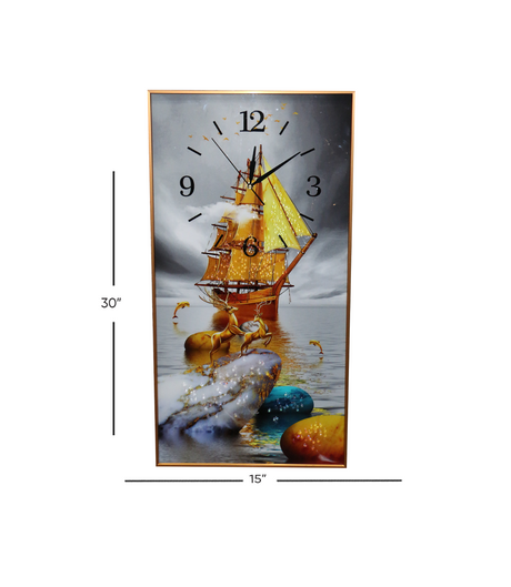 clock with painted glass scenery frame 30''x15'' china 4080