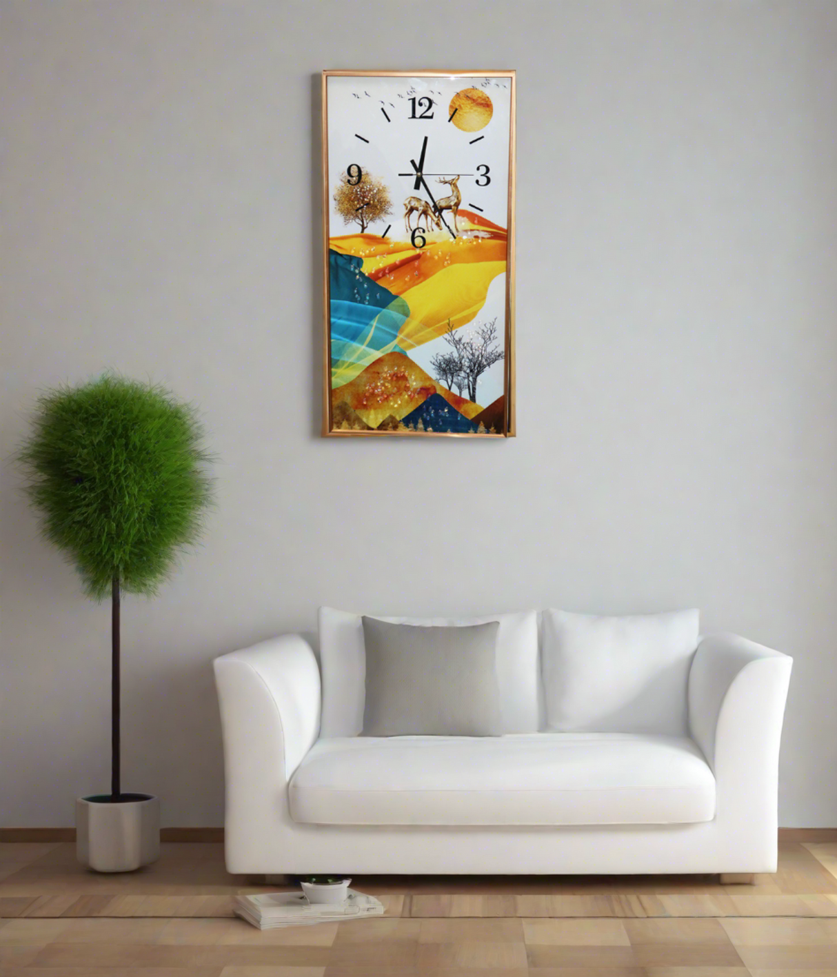 clock with painted glass scenery frame 23''x12'' china 3060