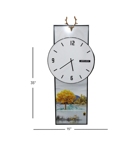 clock with painted glass scenery frame 35''x15'' china d481