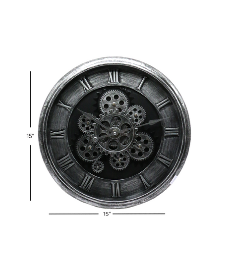 antique look wall clock with moving gear 15'' china 8312d