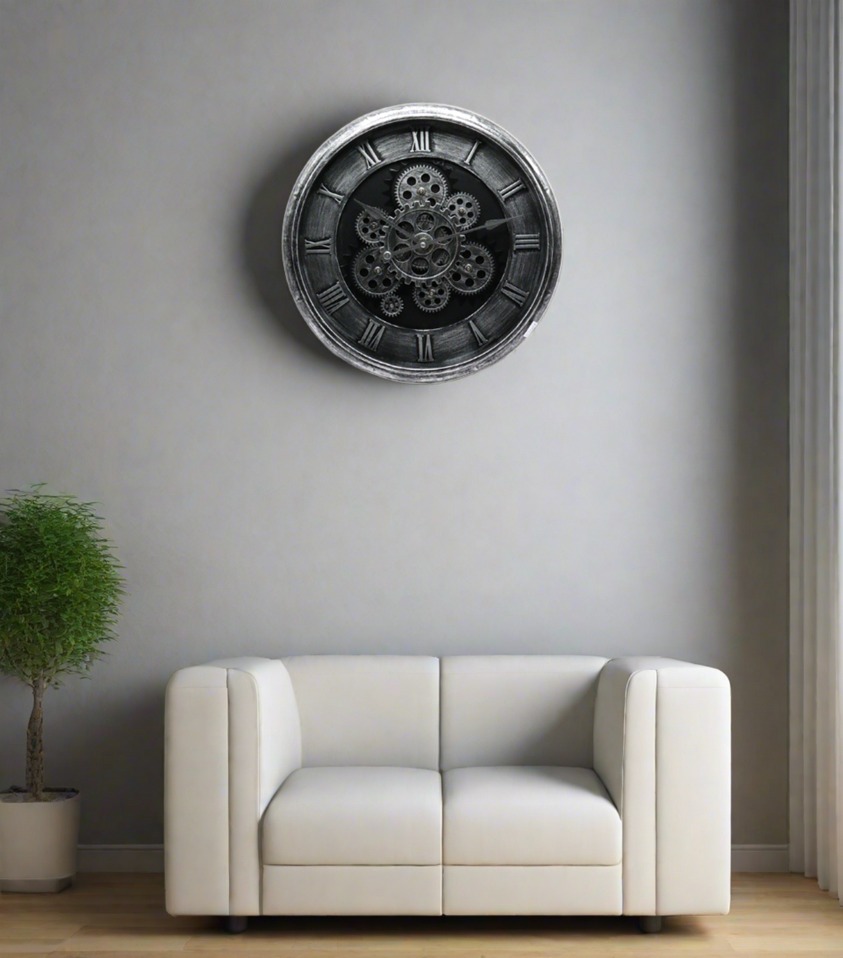 antique look wall clock with moving gear 15'' china 8312d