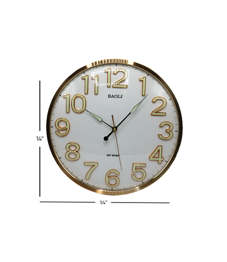 wall clock glowing white 14" china d710