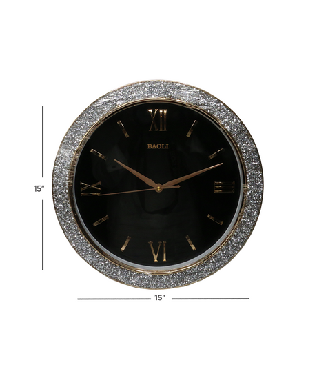 fancy silver stone wall clock 15" china d756