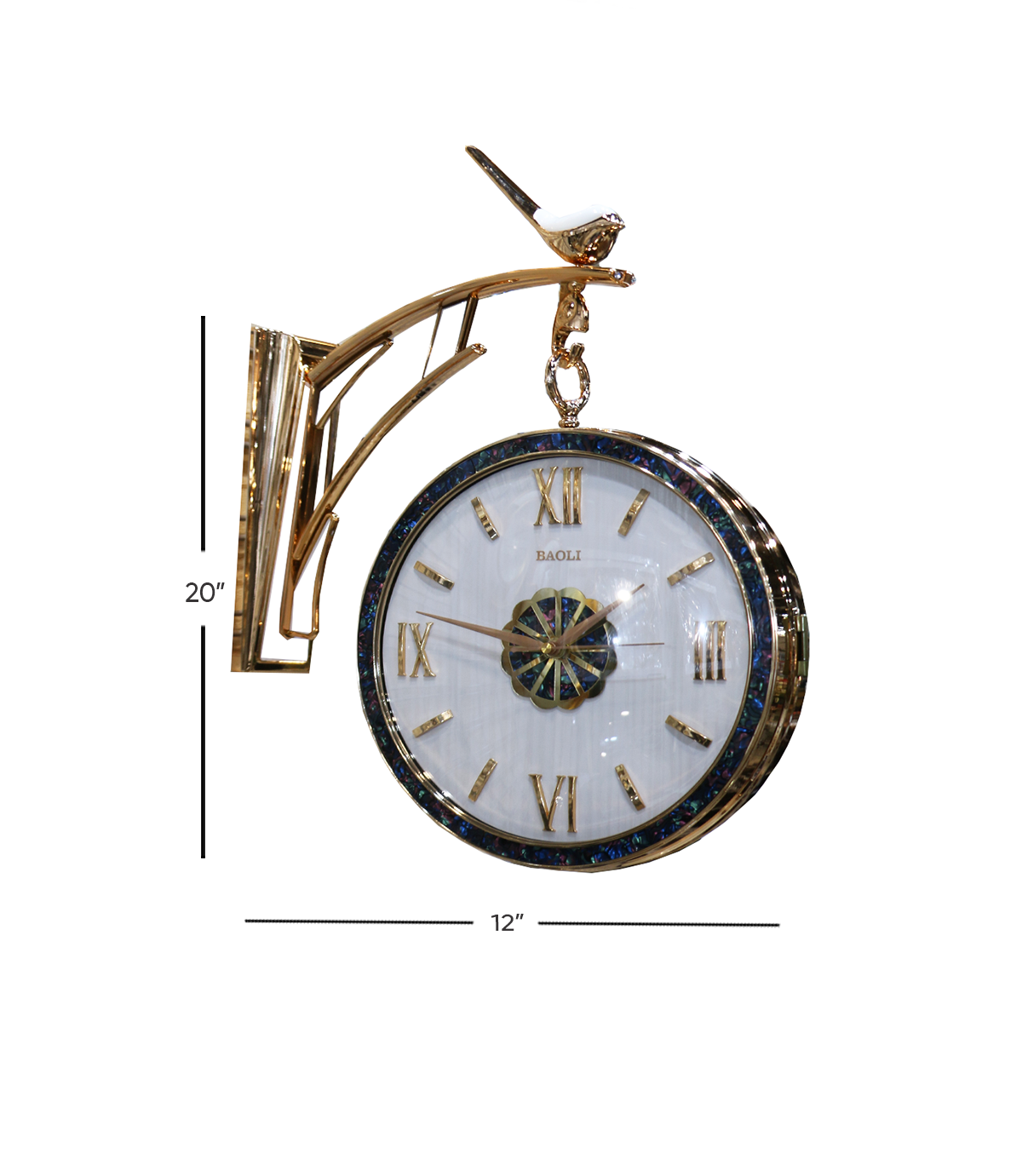 wall clock lobby sparrow white 20"x12" china d842