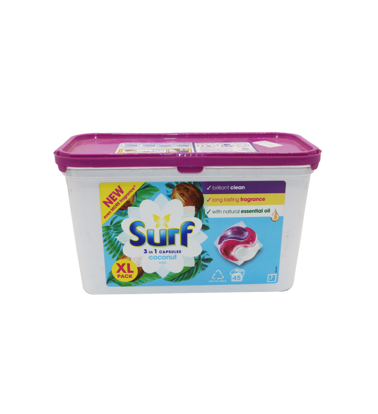 surf washing capsules 3in1 coconut 45pc 778.5g